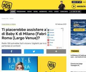 CON RADIO 105 AI CONCERTI DI BABY K