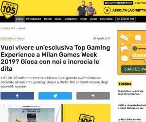 SOLO CON RADIO 105 VIVI LA TOP GAMING EXPERIENCE AL MGW19!