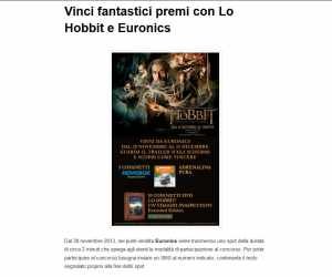 VINCI FANTASTICI PREMI CON LO HOBBIT E EURONICS