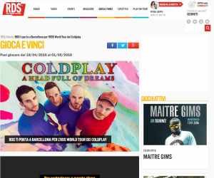 RDS TI PORTA A BARCELLONA PER L'RDS WORLD TOUR DEI COLDPLAY