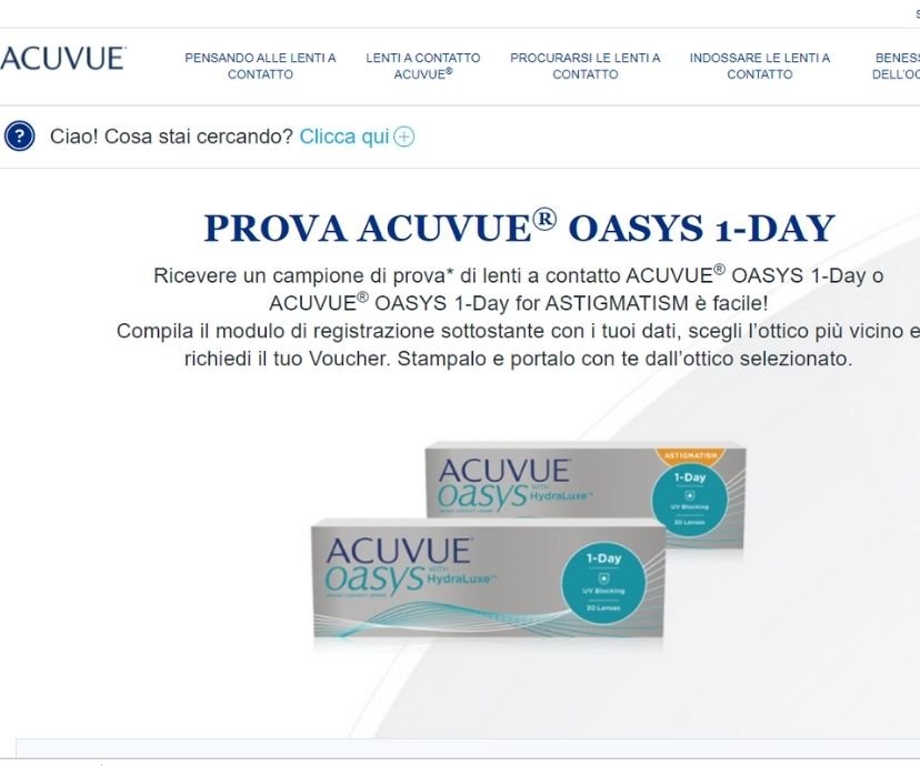 Prova Gratuita omaggio per lenti a contatto ACUVUE - Premi e Concorsi
